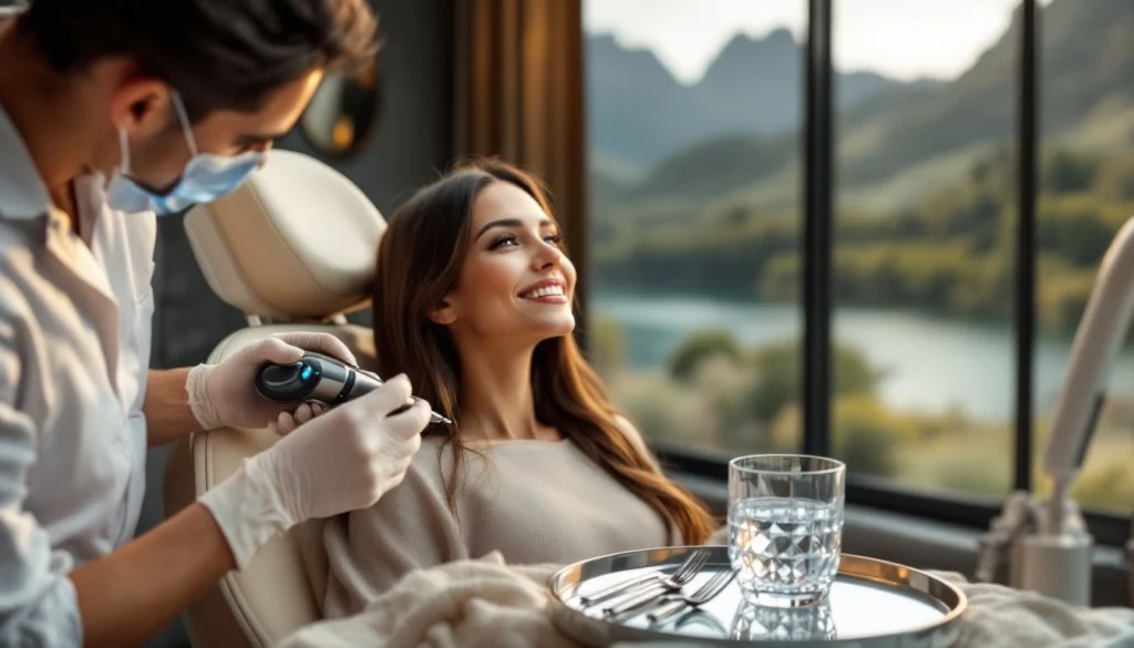 cosmetic dentist with patient